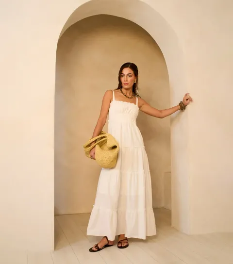 White Double Strap Flared Maxi Dress