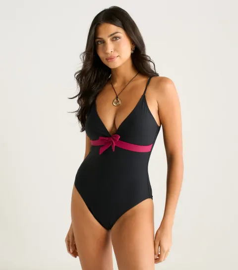 Black Contrast Trim Swimsuit