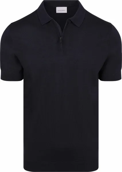 Suitable Knitted Half Zip Polo Shirt Dan Navy Blue Dark Blue maat L
