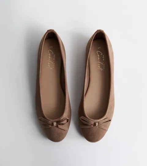 Light Brown Faux Suede Ballet Pumps Vegan