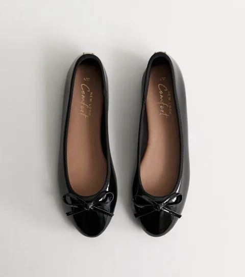 Black Patent Faux Leather Ballet Pumps Vegan