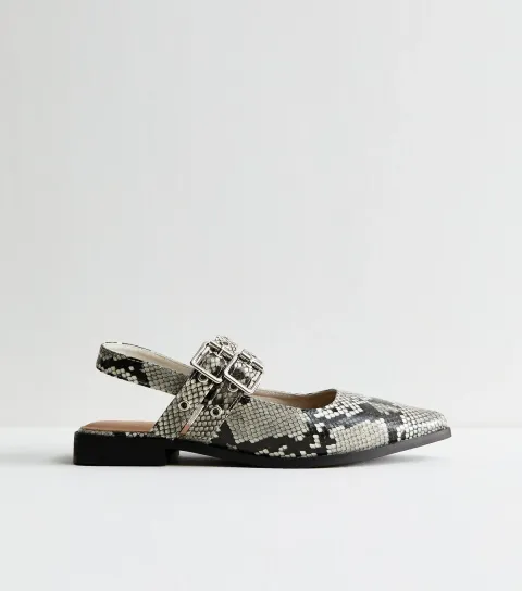Snake Print Faux Leather Eyelet Strap Mary Jane Flats Vegan