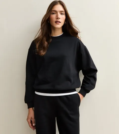 Black Relaxed Crew Neck Sweatshirt