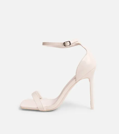 Cream Patent Chaos Square Toe Stiletto Sandals