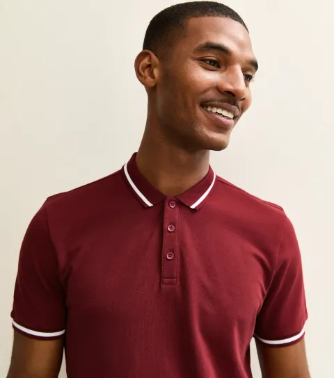Light Burgundy Regular Contrast Tipping Pique Polo Top