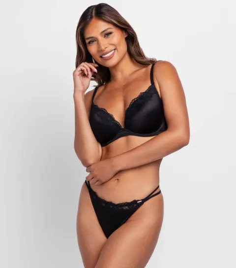 Black Lace Trimmed Plunge Bra