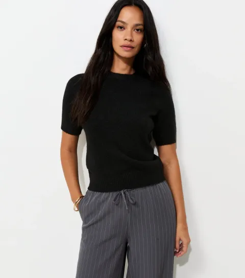Black Short Sleeve Midweight Knit T-Shirt