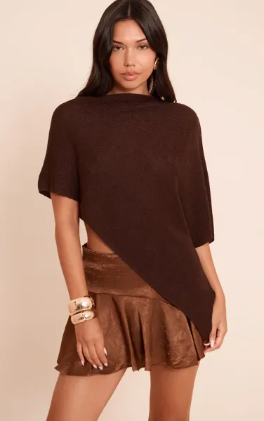 Chocolate Textured Satin Scalloped Edge Mini Skirt
