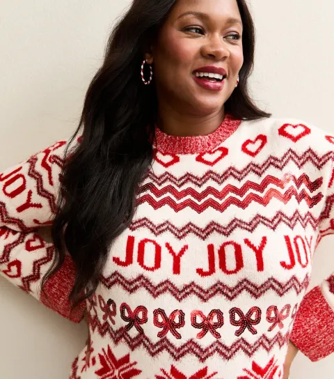 Plus Size Red Joy Zig Zag Pattern Jumper Curves