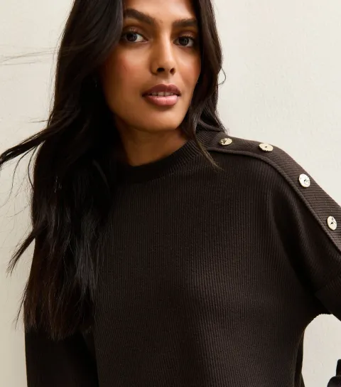 Brown Rib Jersey Long Sleeve Top