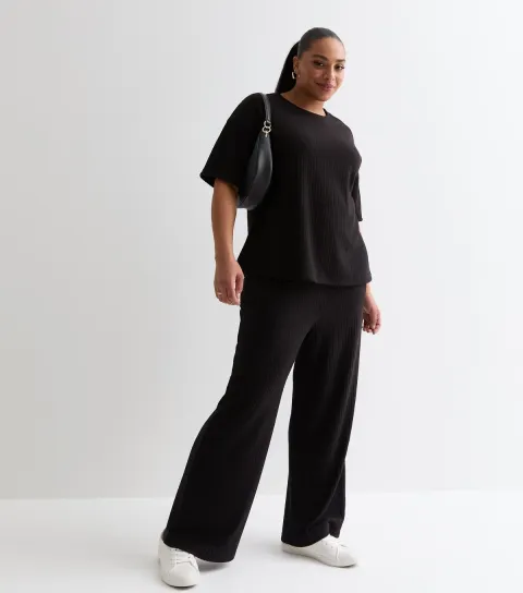 Curve Rib Wide Leg Trousers