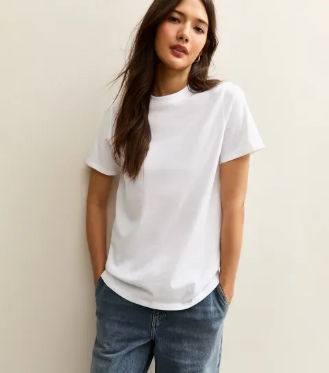 White Cotton Crew Neck T-Shirt