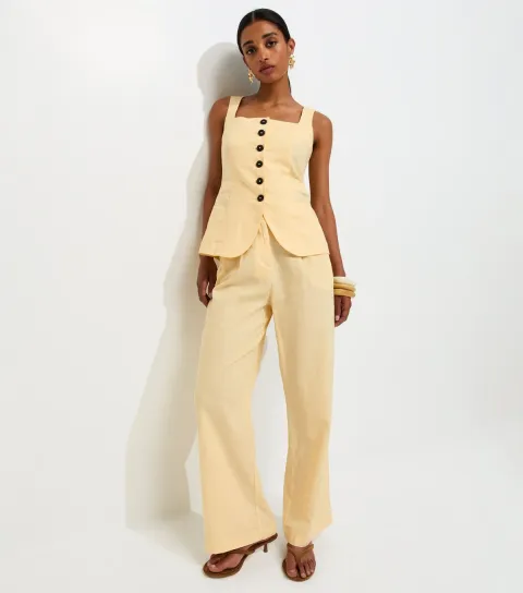 Light Yellow Linen Rich Tailored Trousers