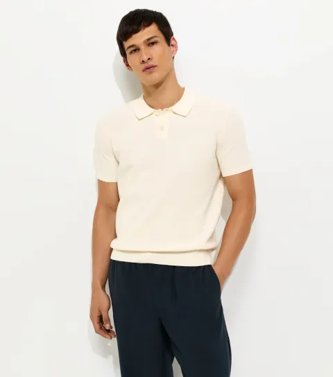 Off White Regular Short Sleeve Polo Top