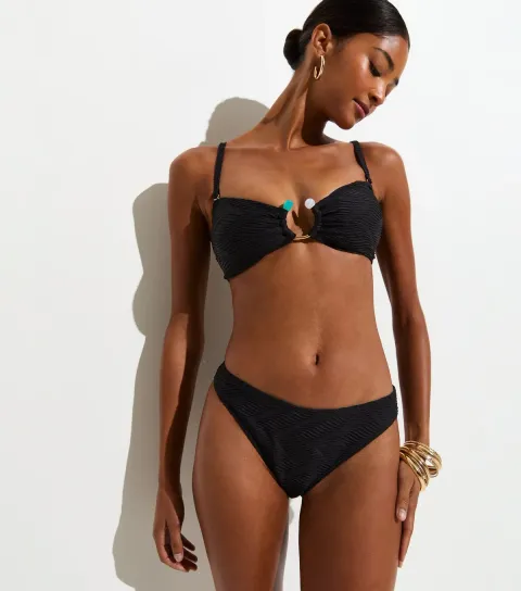 Black Chevron High Leg Hipster Bikini Bottoms