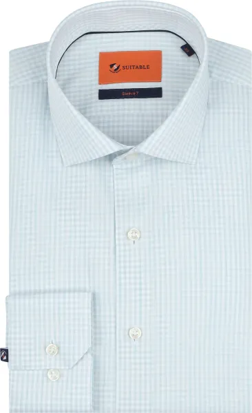 Suitable Shirt Extra Long Sleeves Twill Checks Light Green size 39