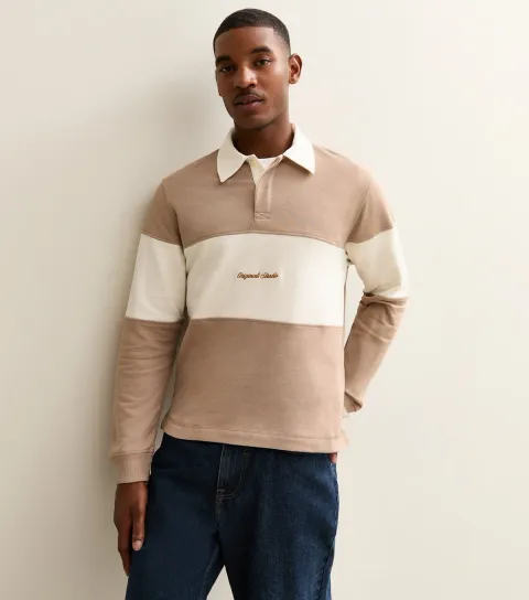 Light Brown Stripe Long Sleeve Polo Top