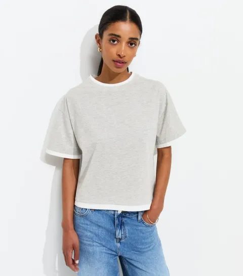 Grey Marl 2-in-1 Short Sleeve Boxy T-Shirt