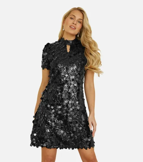 Black Sequinned Tunic Dress