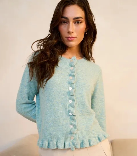 Light Green Ruffle Trim Cardigan