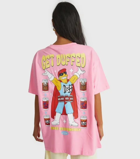 Pink The Simpsons Get Duffed Print T-Shirt