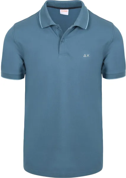 Sun68 Polo Shirt Small Stripe Collar Petrol Blue maat L