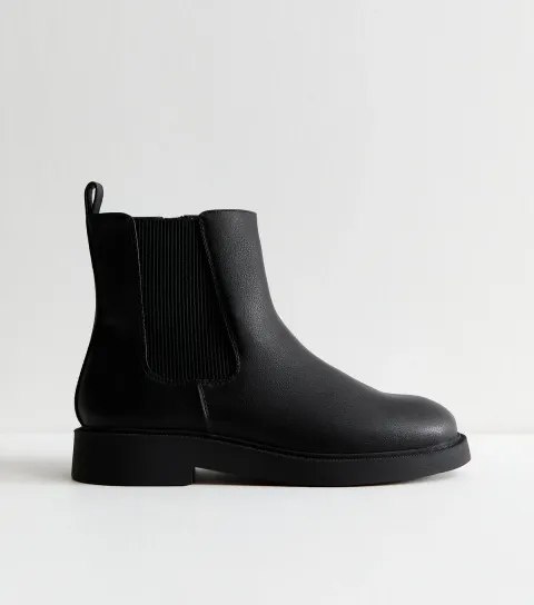 Extra Wide Fit Black Faux Leather Chelsea Ankle Boots Vegan