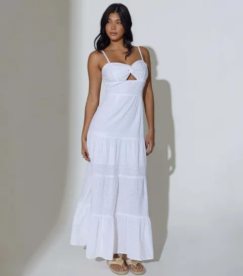 White Broderie Anglaise Twist Maxi Dress