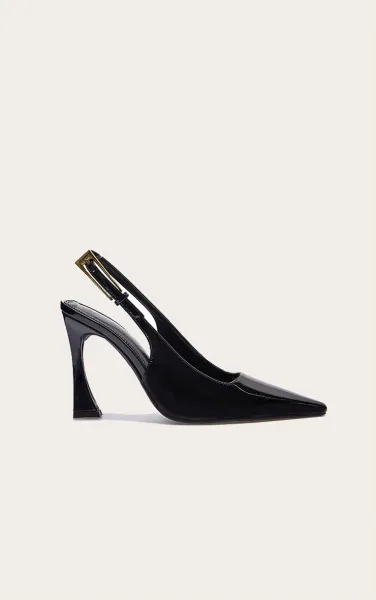 Black Patent PU Gold Buckle High Stiletto Court Heels