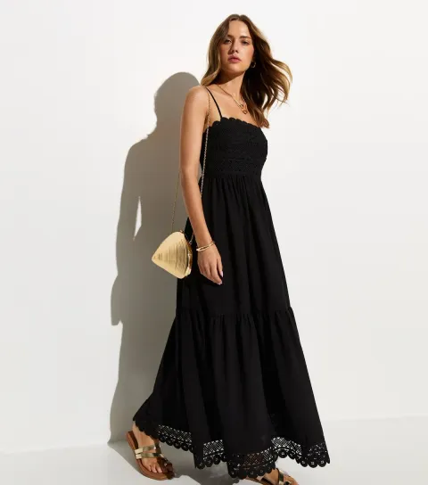 Black Crochet Panel Beach Maxi Dress