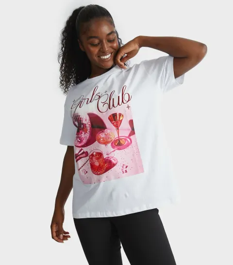 White Girls' Club Print T-Shirt