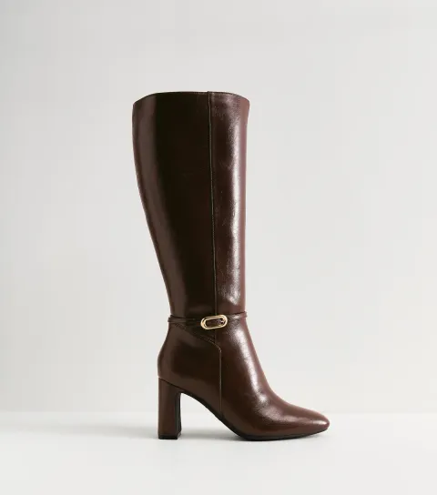 Dark Brown Faux Leather Knee High Boots Vegan