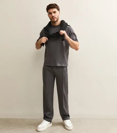 Dark Grey Relaxed Straight Leg Pintuck Joggers