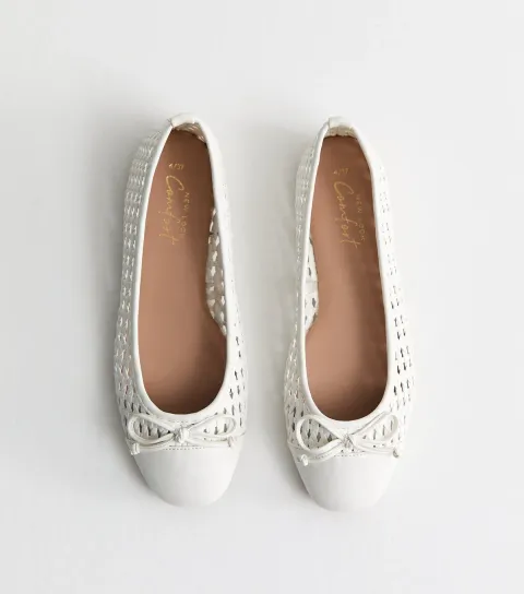White Woven Faux Leather Ballet Pumps Vegan