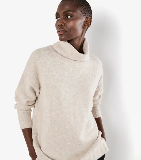 Cream Oversized Roll Neck Jumper