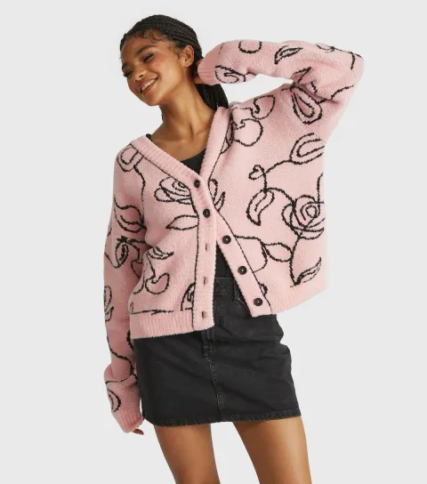 Light Pink Rose Design Cardigan