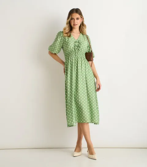 Green Polka Dot Midi Dress