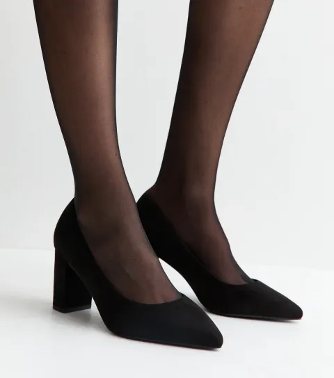 Wide Fit Black Faux Suede Pointed Toe Court Shoes Vegan