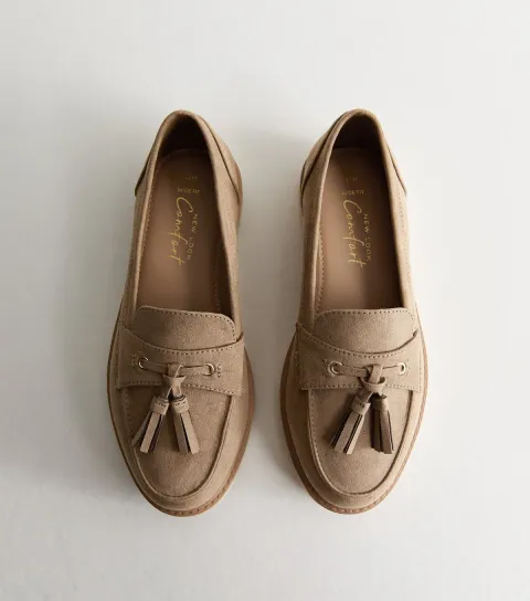 Wide Fit Light Brown Faux Suede Flatform Loafers Vegan