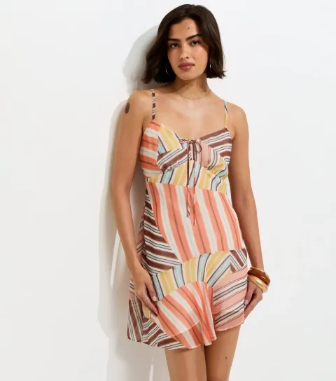 Multicoloured Abstract Pattern Hanky Hem Chiffon Mini Dress