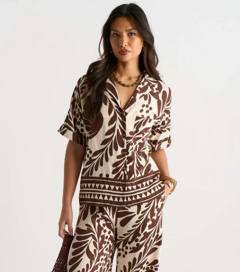 Brown Border Print Shirt