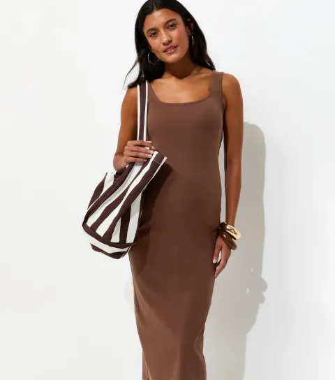 Maternity Dark Brown Square Neck Midi Dress