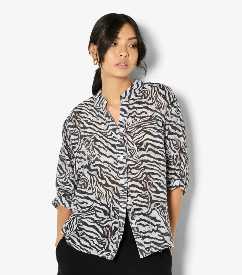 Black Zebra Print Oversized Blouse