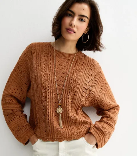 Tan Cotton Rich Stitch Knit Batwing Sleeve Jumper