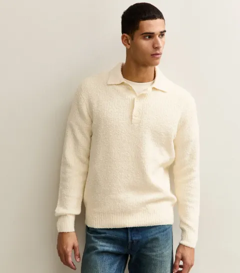 Cream Regular Fluffy Knit Polo Shirt