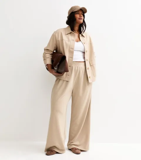 Plus Size Camel Wide Leg Joggers Curves