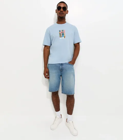 Light Blue House Print Relaxed Fit T-Shirt
