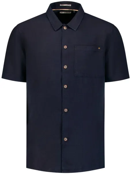 No Excess Short Sleeve Shirt Linen Blend Navy Blue Dark Blue maat 3XL