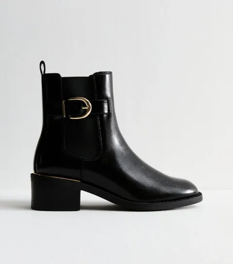 Black Faux Leather Buckle Detail Ankle Boots Vegan
