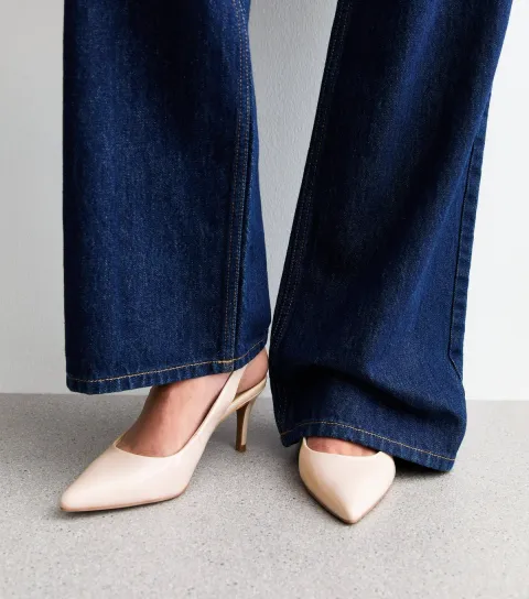 Off White Faux Patent Slingback Pumps Vegan